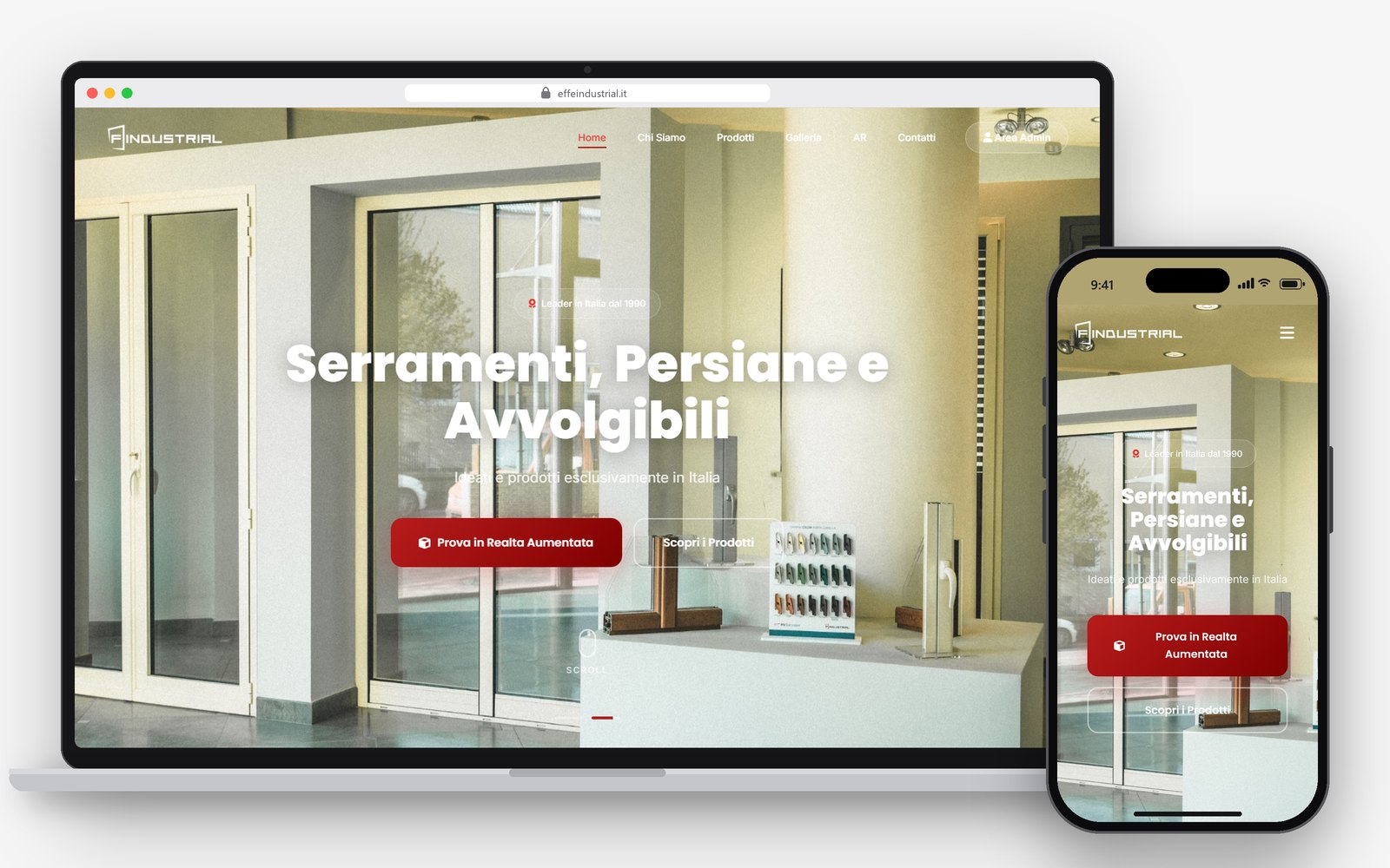 Sito F-Industrial su desktop e iPhone