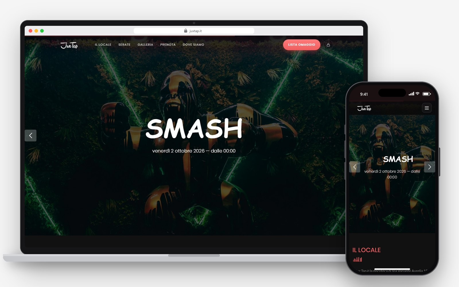 Sito Jux Tap su desktop e iPhone