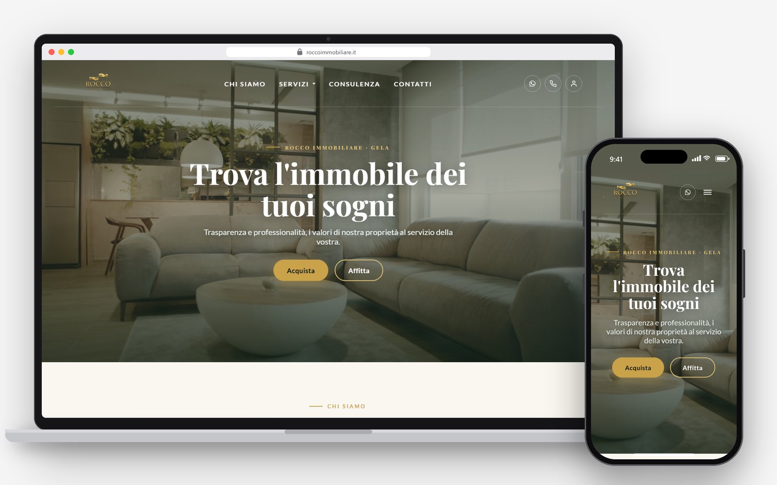 Sito Rocco Immobiliare su desktop e iPhone